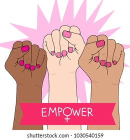 Feminism symbol. Fighting fist of a woman. Lovely vector illustration. Fight for the rights and equality.