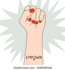 Feminism symbol. Fighting fist of a woman. Lovely vector illustration. Fight for the rights and equality.