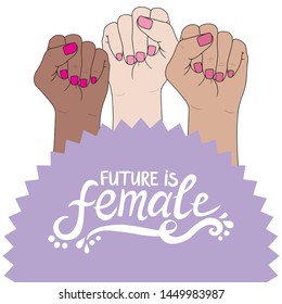 Feminism symbol. Fighting fist of a woman. Lovely vector illustration. Fight for the rights and equality.
