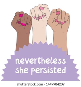 Feminism symbol. Fighting fist of a woman. Lovely vector illustration. Fight for the rights and equality.