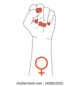 Feminism symbol. Fighting fist of a woman. Lovely vector illustration. Fight for the rights and equality.