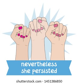 Feminism symbol. Fighting fist of a woman. Lovely vector illustration. Fight for the rights and equality.