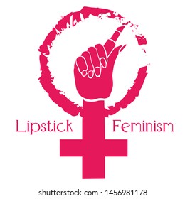 Feminism symbol. Girl Power. Lipstick feminism. Beauty and power. Isolated image on white background.