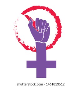 Feminism symbol. Girl Power. Lipstick feminism. Beauty and power. Isolated image on white background.