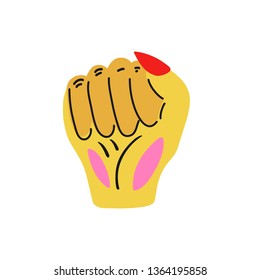 Feminism symbol and Girl power sigh. Raised hand vector illustration. Hand drawn. For posters, cards, postcards, interior poster, covers, mugs, T-shirts and fabrics.  