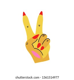 Feminism symbol and Girls power sigh. Raised hand vector illustration. Hand drawn.  For posters, cards, postcards, interior poster, covers, mugs, T-shirts and fabrics. Vector illustration.