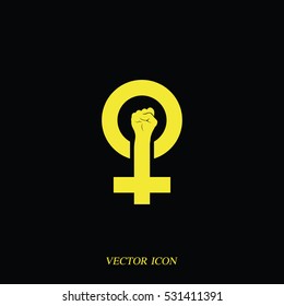 Feminism symbol vector icon isolated on black.