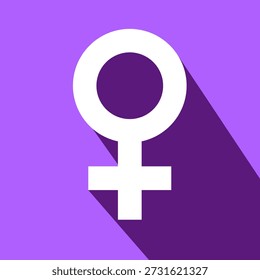 Feminismo Símbolo de ilustração vetorial. Símbolo Feminista sobre fundo roxo com sombra. 