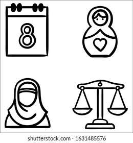 Feminism symbols icon set. Women's Day.