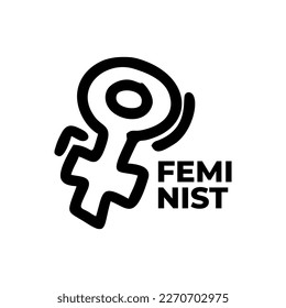 feminism and text elements. Feminist black element on white background. Women's textile t-shirt design. Vector illustration. Girl power concept.