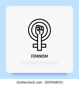 Feminism thin line icon, girl power symbol. Modern vector illustration.