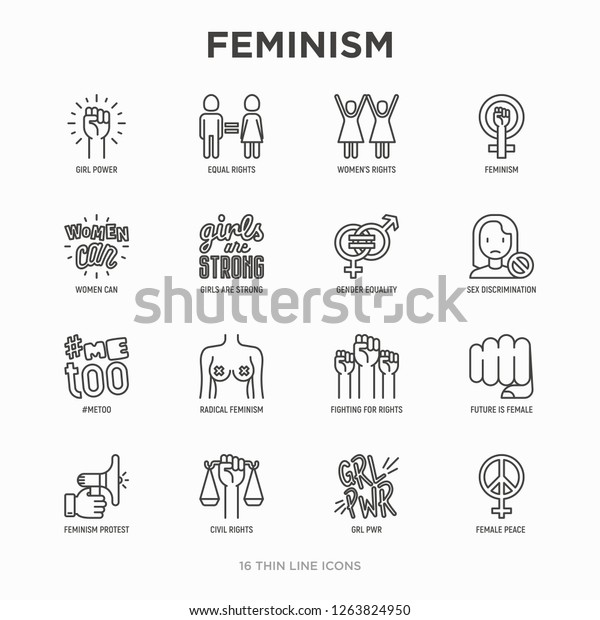 Feminism Thin Line Icons Set Womens Stock Vector Royalty Free 1263824950