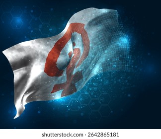 feminism, vector 3d flag virtual triangular polygons on a blue background