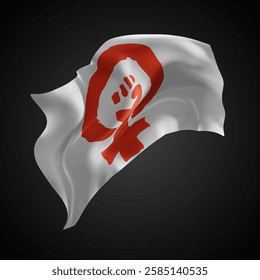 feminism, vector 3d flag with waves on a black background