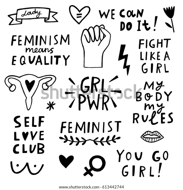 Feminism Vector Icon Set Hand Lettering Stock Vector Royalty Free