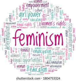 Feminismo ilustración vectorial nube de palabras aislada en un fondo blanco.
