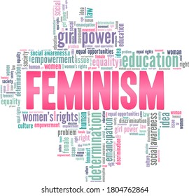 Feminism vector illustration word cloud isolated on a white background.