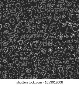 Feminism vector pattern. Fight for women rights. Hand lettering quotes.