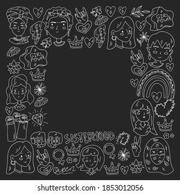 Feminism vector pattern. Fight for women rights. Hand lettering quotes.