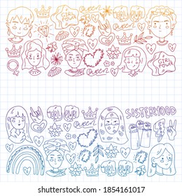 Feminism vector pattern. Fight for women rights. Hand lettering quotes.