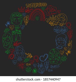 Feminism vector pattern. Fight for women rights. Hand lettering quotes.