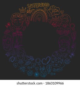 Feminism vector pattern. Fight for women rights. Hand lettering quotes.