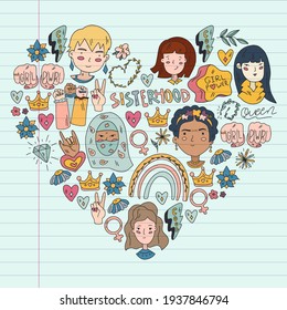 Feminism vector pattern. Fight for women rights. Hand lettering quotes.