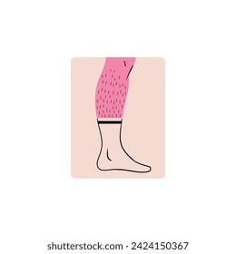 Feminism vector stock illustration. Foot in a sock on the grass with flowers illustration. Hairy female foot in a sock in nature. Stylish and vector illustration for International Women's Day. 