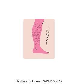 Feminism vector stock illustration. Foot in a sock on the grass with flowers illustration. Hairy female foot in a sock in nature. Stylish and vector illustration for International Women's Day. 