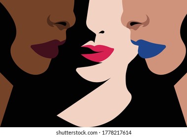 Feminism - Violence Against Women - Global March for Equality - face and lips of women in a cool background