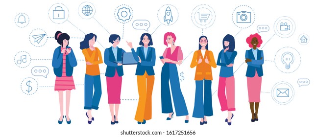 Feminism, woman power, gender equality Vector illustration for web banner, infographics, mobile. Best woman team work together.