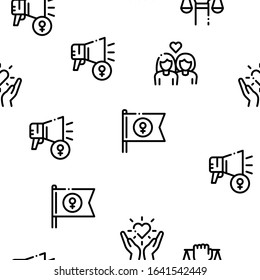 Feminism Woman Power Seamless Pattern Vector Thin Line. Illustrations
