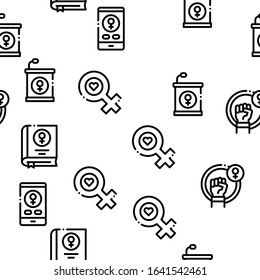 Feminism Woman Power Seamless Pattern Vector Thin Line. Illustrations
