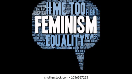 Feminism word cloud on a black background. 