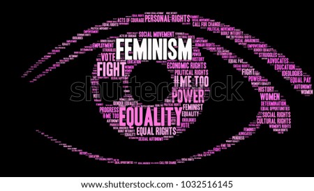 Feminism word cloud on a black background. 