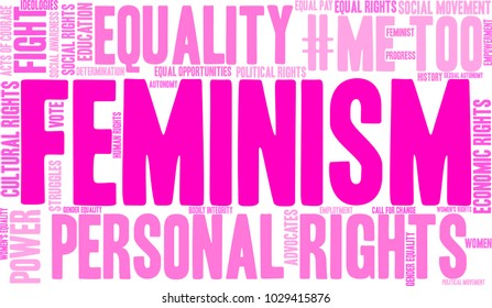Feminism word cloud on a white background. 