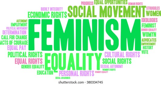 Feminism word cloud on a white background. 