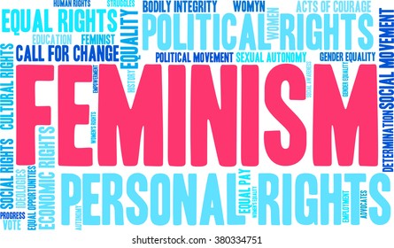 Feminism word cloud on a white background. 