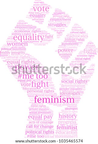 Feminism word cloud on a white background. 