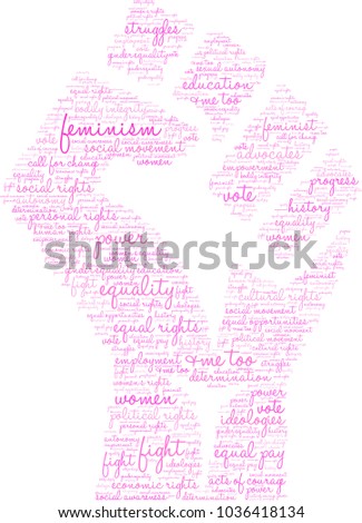Feminism word cloud on a white background. 