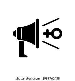 Feminist advocacy black glyph icon. Establishing social justice. Protection of the rights of women. Expansion of the rights of women. Silhouette symbol on white space. Vector isolated illustration