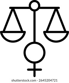 Equilíbrio Feminista: um ícone que combina escala com símbolo de mulher representa a igualdade de gênero, advoga justiça, empoderamento e equilíbrio social.