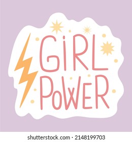 Pegatina vectorial feminista y corporal positiva Girl Power. Señal de caricatura del movimiento femenino con una cita inspiradora. Empoderamiento de las mujeres, autoaceptación e igualdad de género paquete de letdosas de moda.