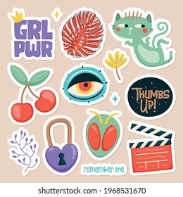 Feminist Cute Stickers Hand Drawn Doodle Vector Collection