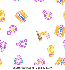 feminist female women vector seamless pattern thin line illustration