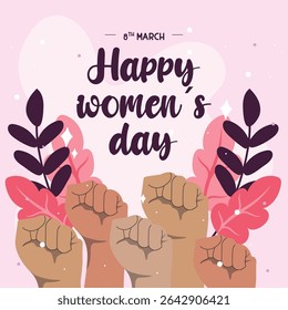 Dia das mulheres com punhos feministas. Ilustração vetorial