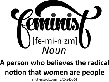 Feminist lustige Definition zitieren. Handschrift im Stil der Pinselkalligraphie.