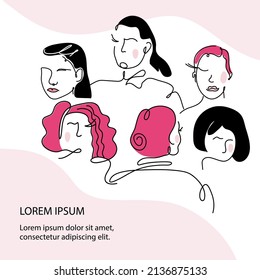 Feminist girl gang faces, protest sisterhood women arm. Vector illustration for International Women day
