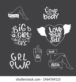 Feminist and girl power handwritten phrase slogan. Lettering quotes, type, font isolated on chalkboard background for gender equality female activist poster, banner.