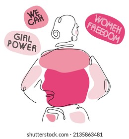 Feminist girl power with quote WE CAN, GIRL POWER, Women freedom. Vector for International Women day